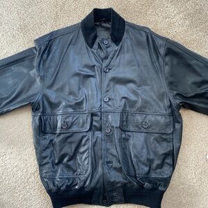 black leather bomber jacket